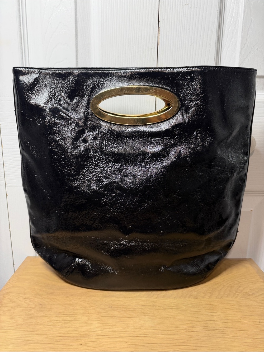 Ann Taylor Black Patent Tote Bag with Gold Handle - NEW with tag